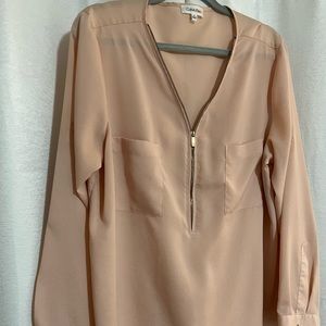 Calvin Klein blouse, nice soft pale pink with zipper accent and gold buttons